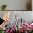 thumbnail image 3 of Love Soft Flannel Fleece Throw Blanket, Frame of Fresh Tulips Arranged on Old Wooden Table Countryside Nature Print, Cozy Plush for Indoor and Outdoor Use, 60" x 80", Pink Green Umber, by Ambesonne, 3 of 5