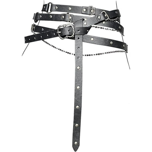Medieval Faux Leather Metal Chain Belt, Multilayer Metal Waist Chain for Ren Faire Accessory, Retro Skinny Belt For Dresses, Vintage Adjustable Thin Belt For Women (Black)