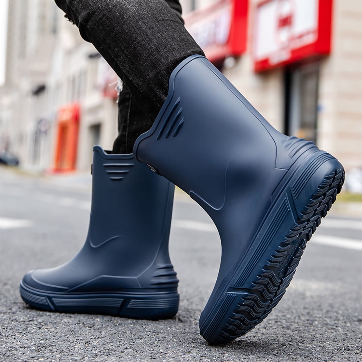 Rain Boots for Men, Non-Slip Waterproof Rubber Boots Outdoor Garden Mid Calf Muck Work Shoes Rainboots for Fishing Climbing, Size 8
