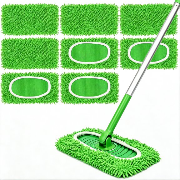 BPPEG 8Pcs Reusable Microfiber Mop Pads,Replacement Compatible with Sweeper Mop,Refills&Washable Dry Sweeping Cloths for Surface Hardwood Floor Cleaning(Grass Green)