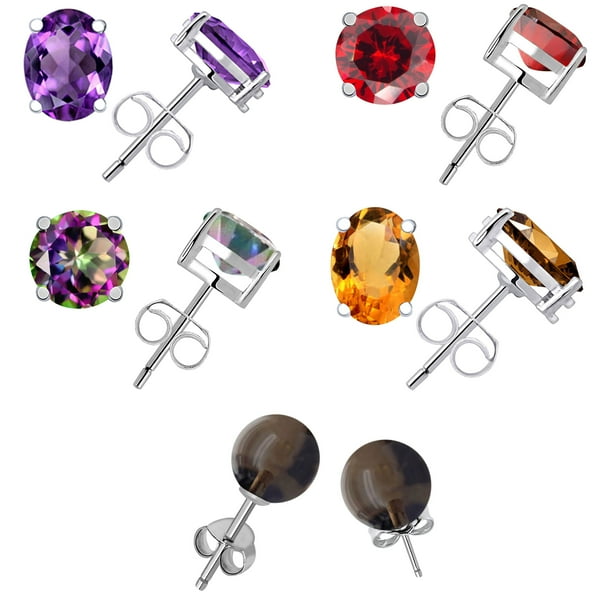 Orchid Jewlery Multi Color Gemstone Sterling Silver Set of Stud