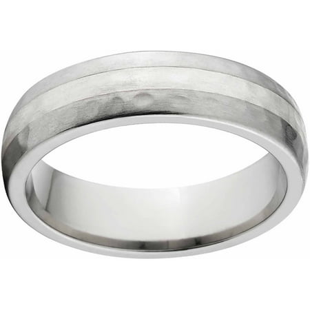 6mm Titanium Band with Silver Inlay Hammer Band Finish And Deluxe Comfort Fit Design