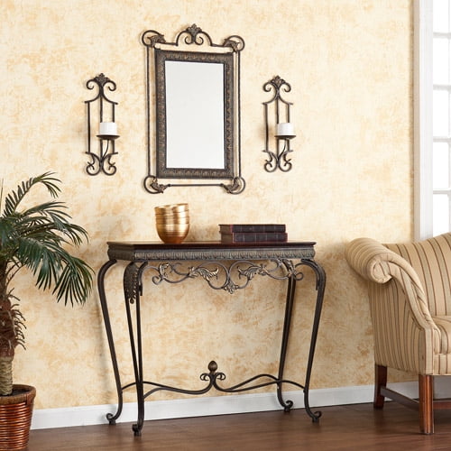 Jaden Console Mirror Sconce Pair 4 Piece Set Bronze Walnut Com Jaden Console Mirror Sconce Pair 4, Console Table With Mirror Karachi