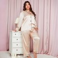 thumbnail image 5 of Women's Classic Button Down Long Satin Silk Pajama Set Long Sleeve Solid Loose Tops with Pants Two-piece Pjs Set Sleepwear Homewear, 5 of 9