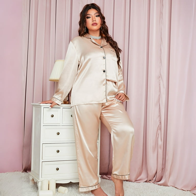 Plus Size Satin Piece Pj Set Womens Silk Satin Pajamas Loungewear