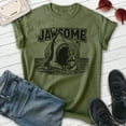 thumbnail image 2 of Jawsome Shark T-shirt, Unisex Women's Men's Shirt, Shark Pun Great White Week Summer Saying Beach, Heather Military Green, Small, 2 of 6