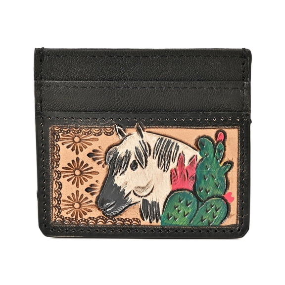 Merbaa Western Style Leather Card Wallet, Hand-Carved & Hand-Painted Cowhide Designs, Slim Gift Wallet for Cowgirls
