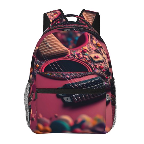 Disketp Romantic Heart Guitar Mochila Estampada para Hombre y Mujer – Mochila Ligera Clásica con Múltiples Bolsillos para Universidad, Trabajo y Viajes-One Size
