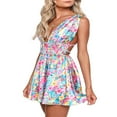 thumbnail image 3 of MesaSe Robe Courte à Imprimé Floral Dos Nu pour Femme Boho Cottagecore Vintage à Col en V Robes Sans Manches à Volants Courte Robe d'Été, 3 of 7