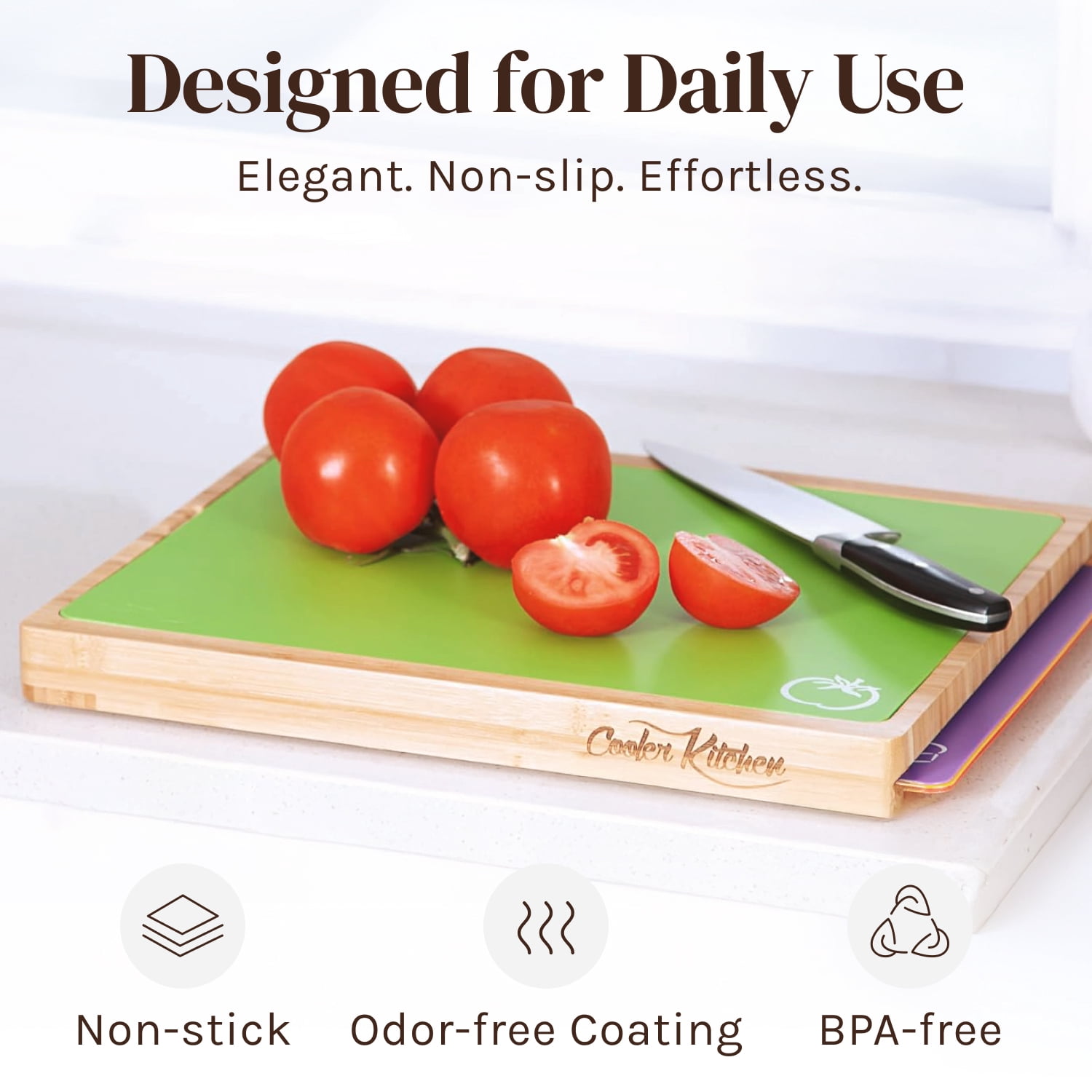 Easy-to-Clean Bamboo Wood Cutting Board with set of 6 Color-Coded Flexible Cutting Mats with Food Icons - Chopping Board Set