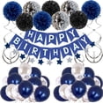 thumbnail image 1 of Dos juegos en total, decoraciones de cumpleaños para hombres, decoraciones de fiesta de cumpleaños azul marino, pancarta de feliz cumpleaños para niños, niñas, hombres, suministros de decoración de fi, 1 of 5