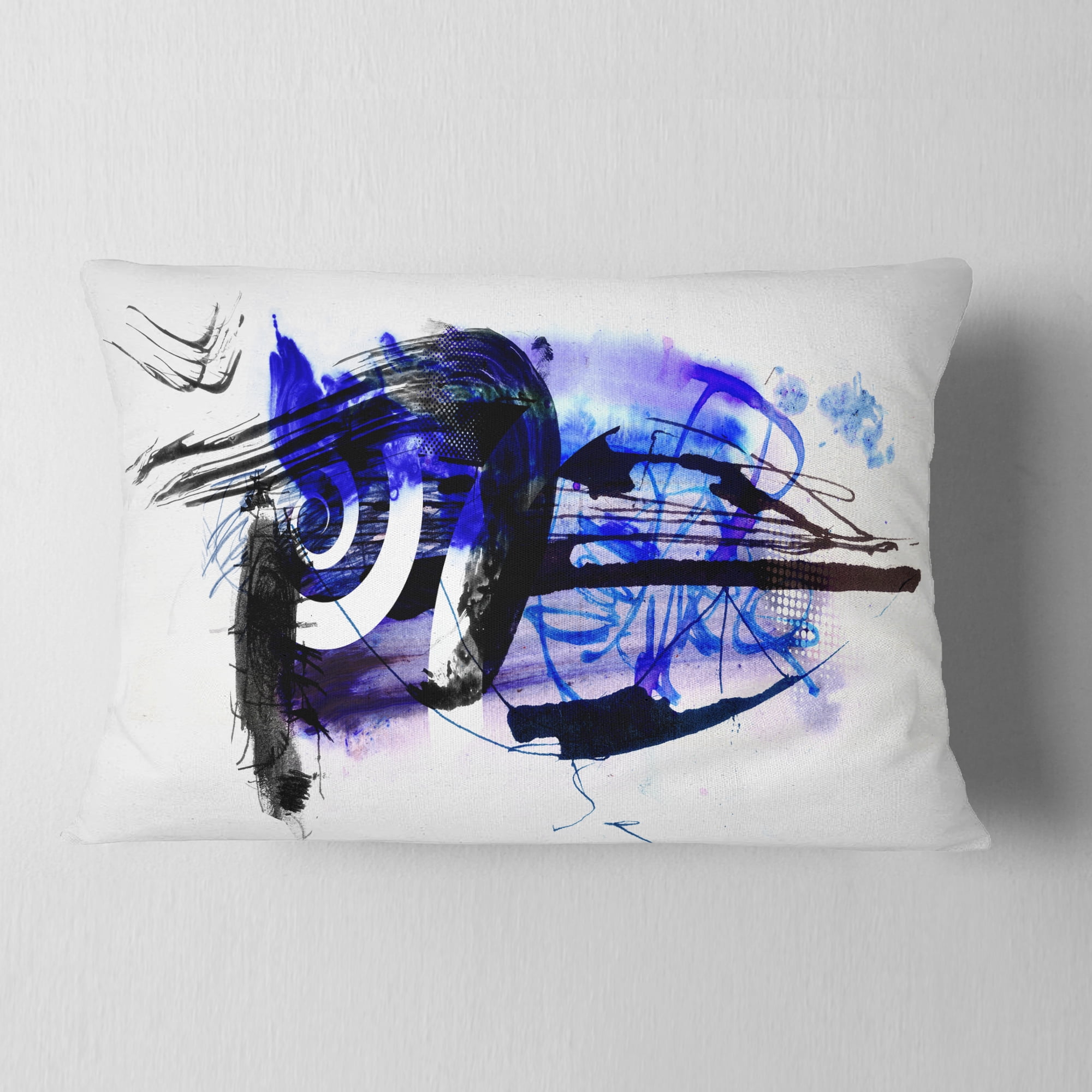Designart Blue Stain Abstract - Abstract Throw Pillow - 12x20