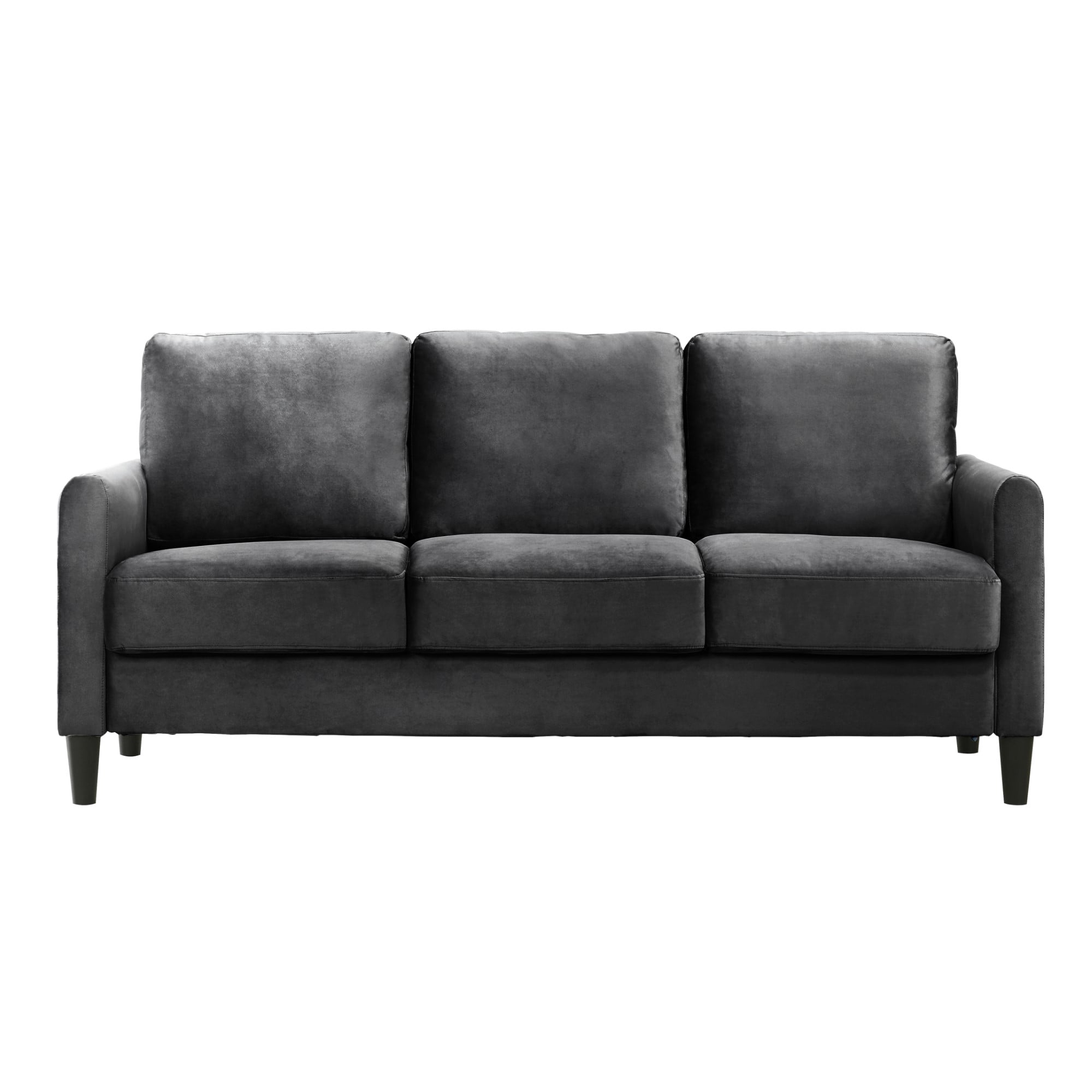 Home Design Airell Velvet Arm Sofa with Plush Armrests and Sleek Black Legs, Modern Upholstered Design for Living Room, Dark Gray