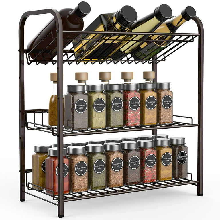 Auledio 3 Tier Spice Rack Adjustable Freestanding Spice Storage Organizer for Kitchen Counter top in Bronze