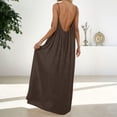 thumbnail image 5 of Women's Backless Maxi Dress, Solid Color Spaghetti Strap Loose Fit Long Dress, Casual Sleeveless Beach Dress for Vacation, Summer and Daily Wear Coffee XXL, 5 of 8
