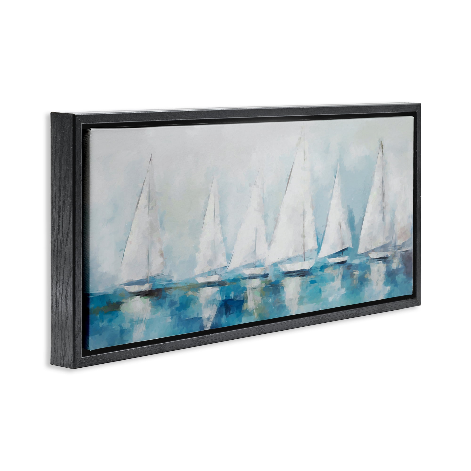 Stupell Industries Nautical Sailing Fleet Transportation Painting Black Floater Framed Canvas Art Print Wall Art, 25 x 11