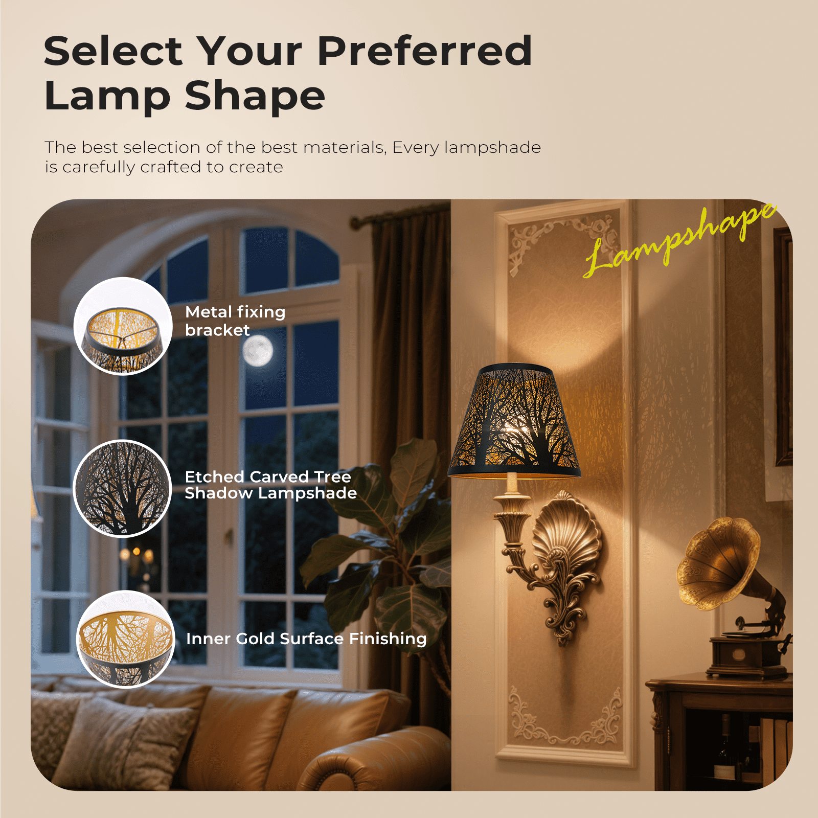 2Pcs Small Lamp Shade for Wall Lamp, AEELLEEA Barrel Metal Mini Lamp Shade for Table Lamp with Pattern of Trees for Table Chandelier Floor Lamp 4 x 7 x 6 Inch
