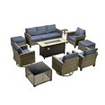 thumbnail image 2 of ODELIO 10-Piece Outdoor Wicker Patio Furniture Set, All-Weather PE Rattan Conversation Set with Swivel Rocking Chairs, Propane Fire Pit Table & Lighted Coffee Table for Backyard, Denim Blue, 2 of 11