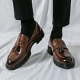 thumbnail image 2 of Mens Slip on Penny Loafers 2025 Fashion Casual Leather Oxfords Formal Dress Shoes Tassel Business Work Shoes, 2 of 7