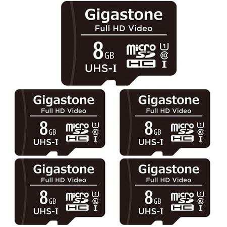 Gigastone 8GB Micro SD Card FHD Video UHS-I U1 Class 10 for Surveillance Security Action Cameras Drone Dash Cams 5 Pack (5x8GB) - GS-2IN1C1008GBX5-B