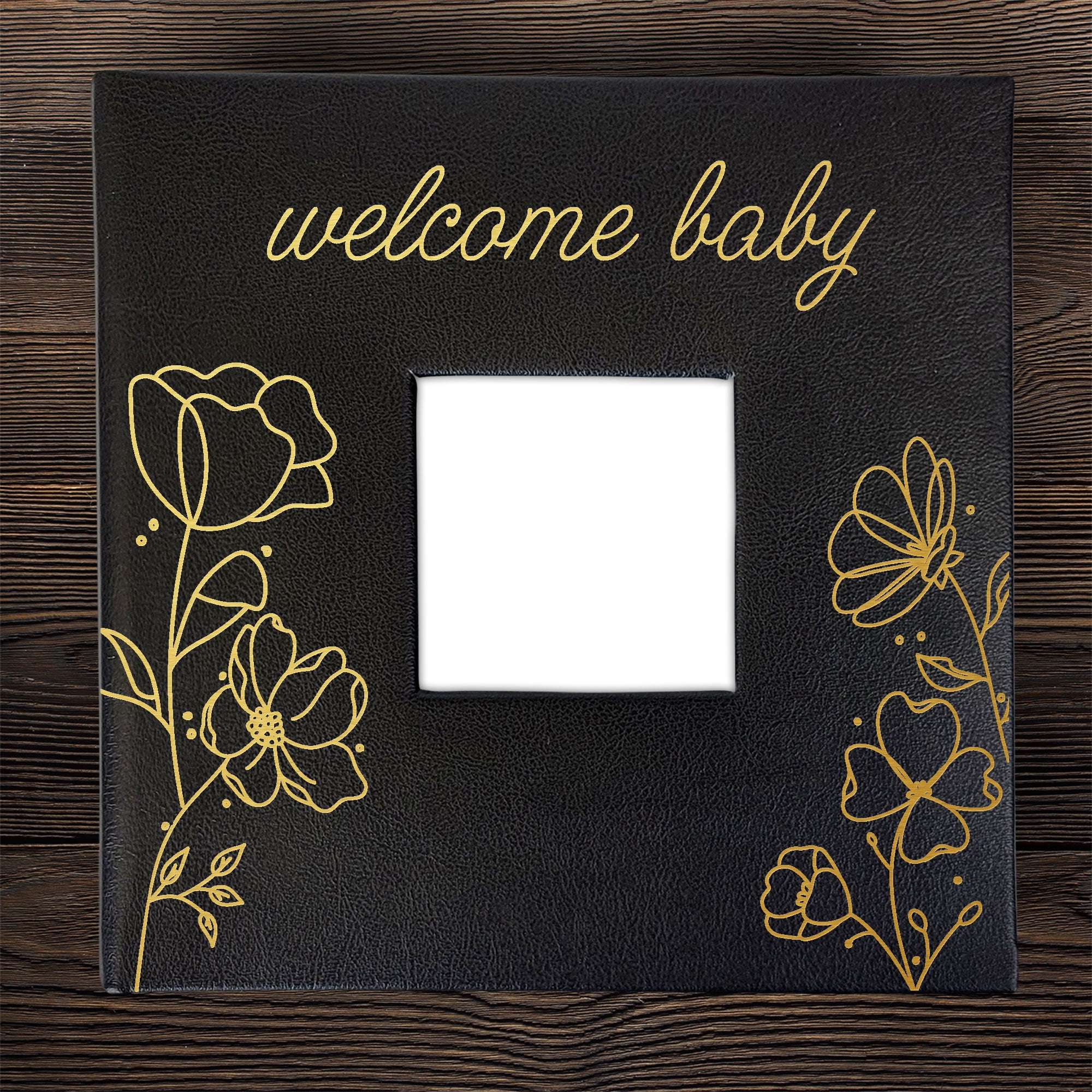 Giftsforyounow Personalized Welcome Baby Floral Print Black Leatherette Photo Album Keepsake