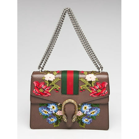 Gucci Dionysus Medium Chain Bag Brown Leather Red Flower Italy Handbag New