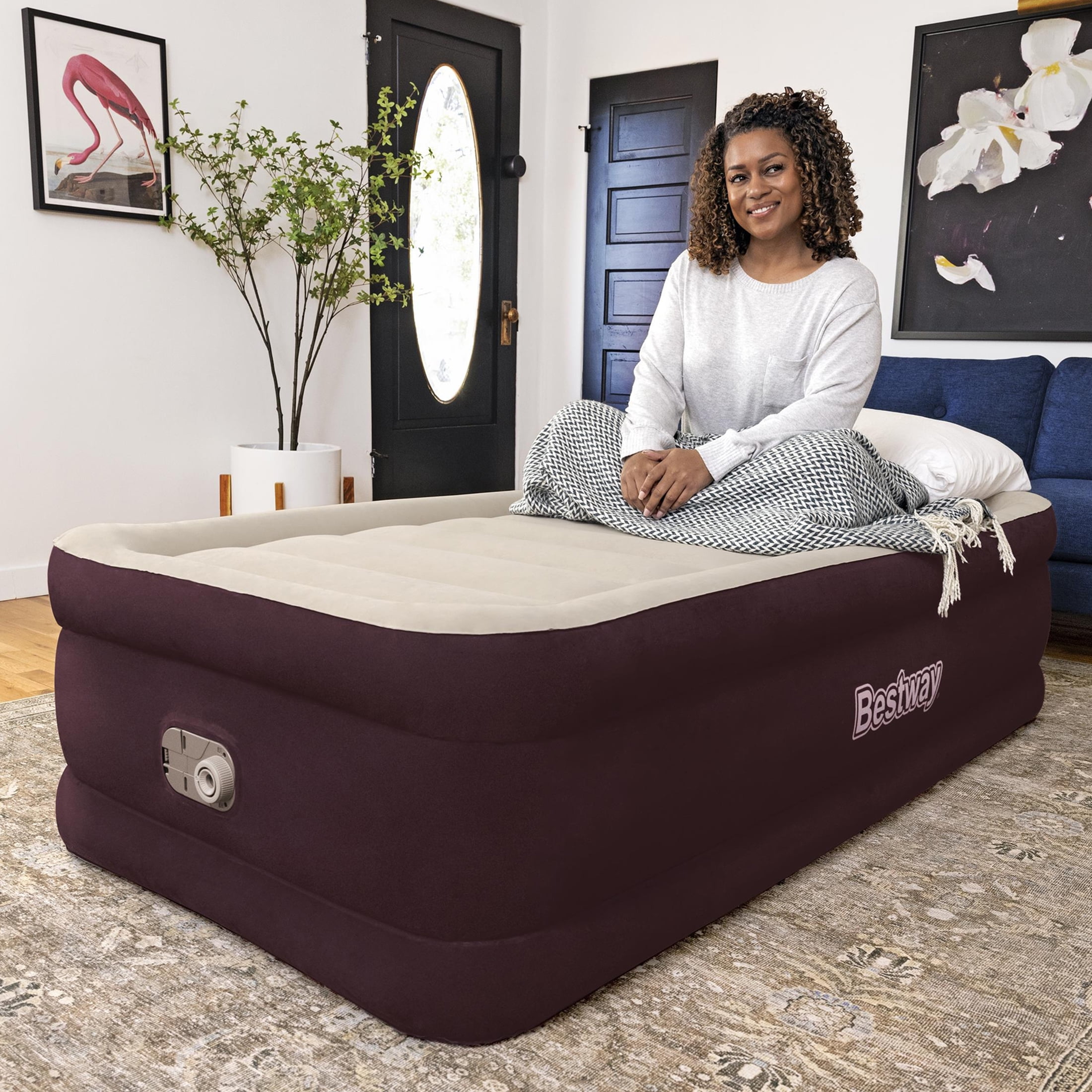 Bestway®  Maroon Tritech Airbed Twin 20" with Built-in AC Pump