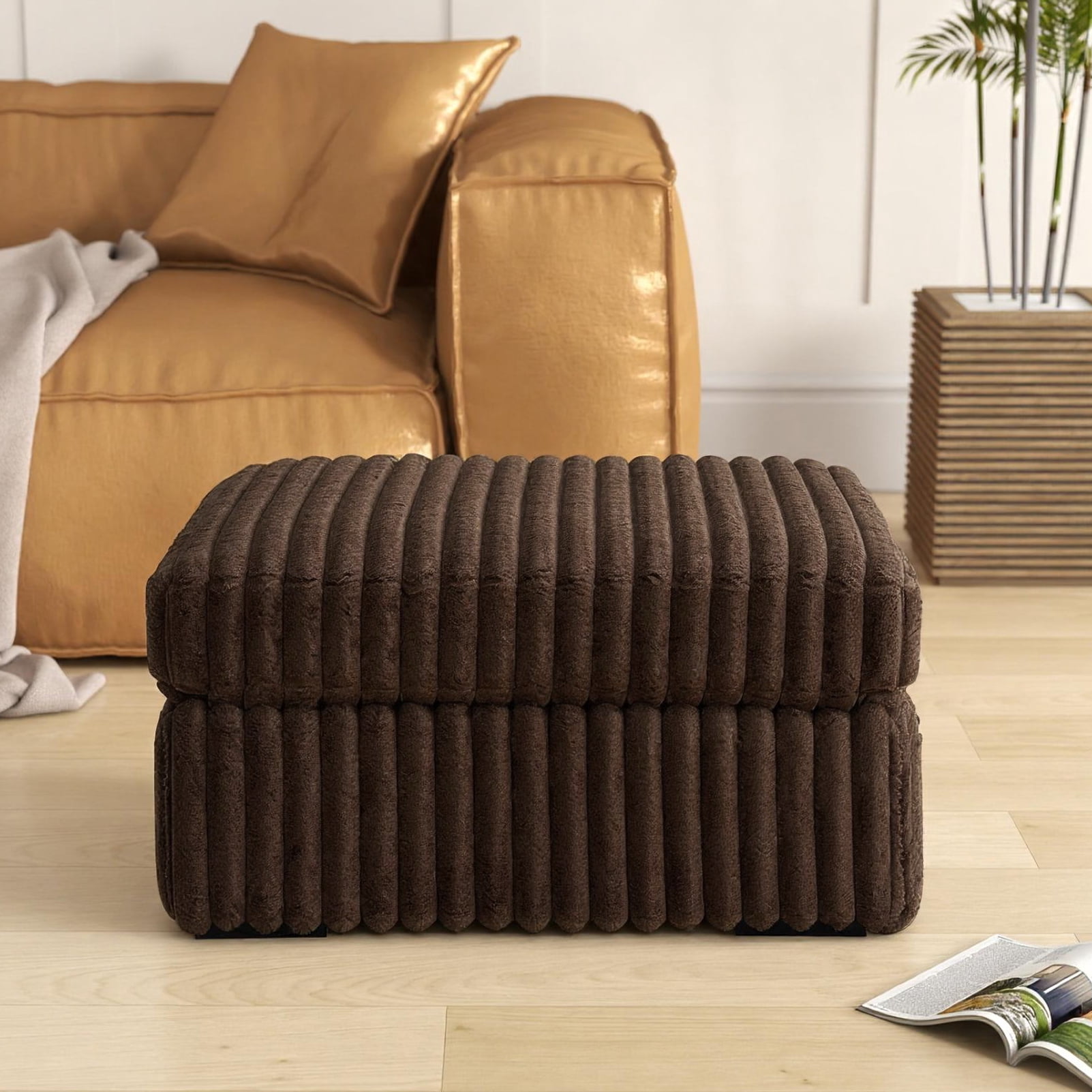 Roundhill Furniture Solenne Oversized Ottoman with Jumbo Corduroy Upholstery, Chocolate