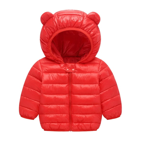 Fgnfyis Adorable Winter Bear Ears Hooded Jacket for Toddler Girls Long Sleeve Thickened Windproof Zipper Outwear Cozy Warm Red 3-4 Years