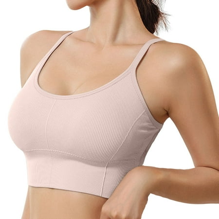 

Fsqjgq Rib Knit Sports Bra for Women Wireless Seamless Fitness Running Yoga Bras Solid Push up Small Chest Gathered Brassiere Underwear Beige M