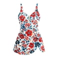 thumbnail image 4 of POUNOO Womens Floral Swimdresses Slim Fit Halter Neck Floral Print Ruched Detail Skirted Bottom Bathing Suits Beach Style One Piece Swimsuits Gift, 4 of 8