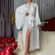 thumbnail image 4 of Gibobby Pijamas Mujer Verano Sexy Pijamas Albornoz sedoso de hielo para mujer con ribete Kimono sedoso Puños con ribete de plumas Albornoz largo con corbata(Blanco,M), 4 of 5