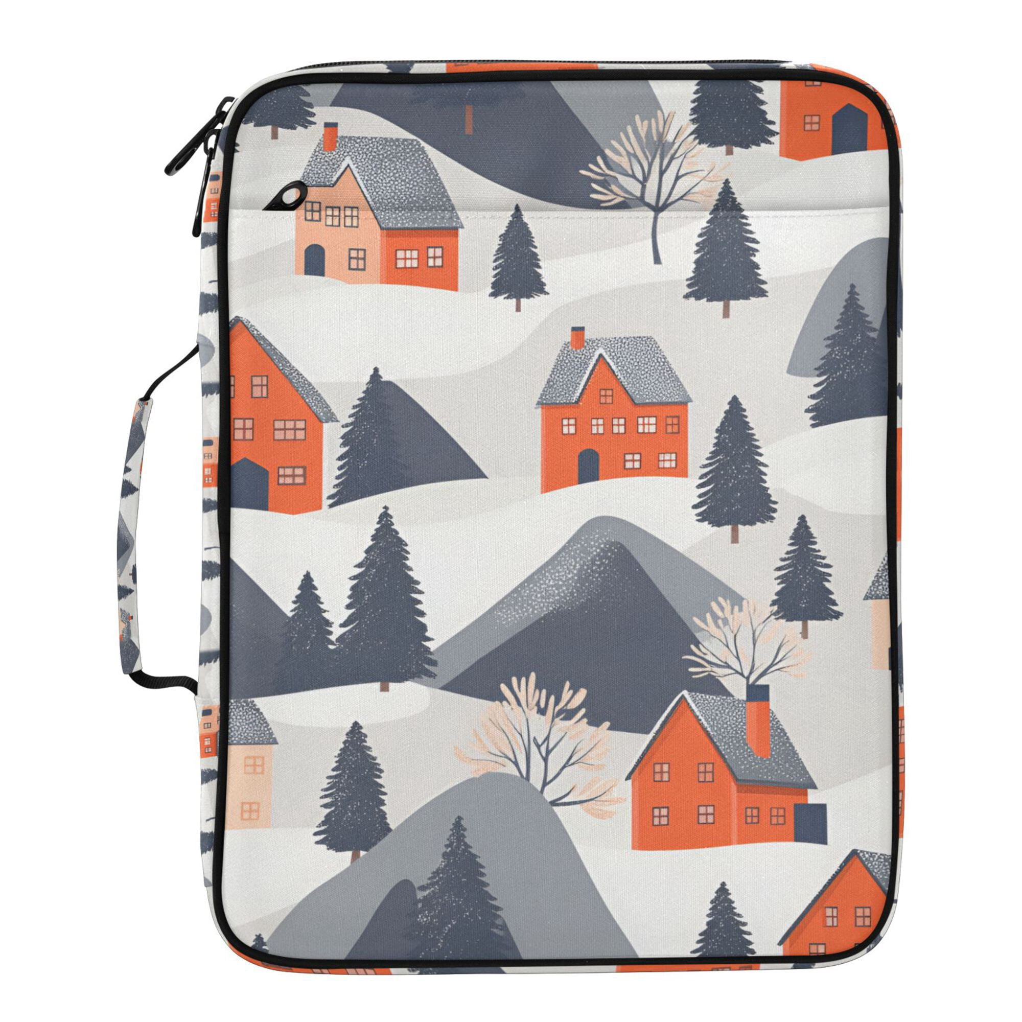 FORMRS Accordion File Folder A4 Size 7-Pocket Expanding Document Organizer Bag with 3 Ring Binder, Blue Snow Houses