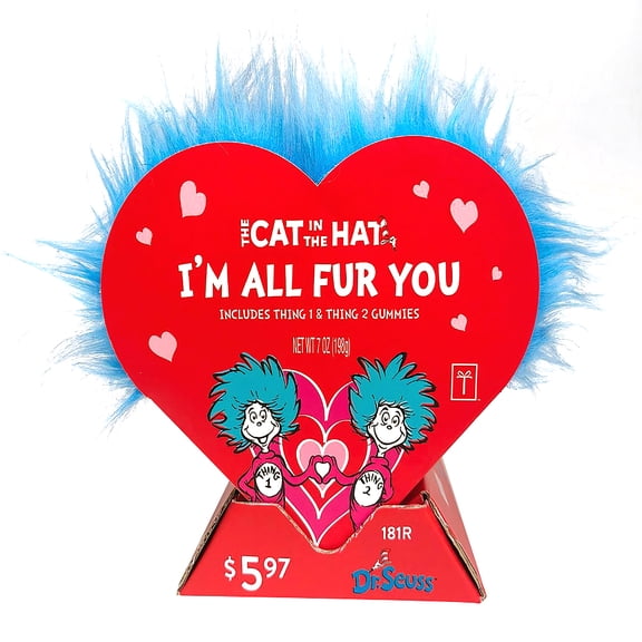 Dr. Seuss Thing 1 & Thing 2 Valentine’s Gift Box with Gummies, Faux Fur, 7 oz – No Major Allergens