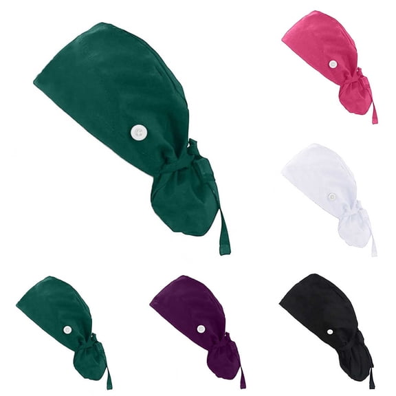 Pafei Tyugd Scrub Caps for Women Ponytail Cute Nursing Hat for Long Hair with Buttons Washable Nurse Caps for WorkHot Pink