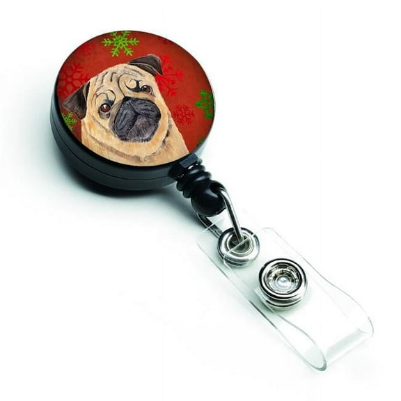 Carolines Treasures SC9411BR Pug Red & Green Snowflakes Holiday Christmas Retractable Badge Reel
