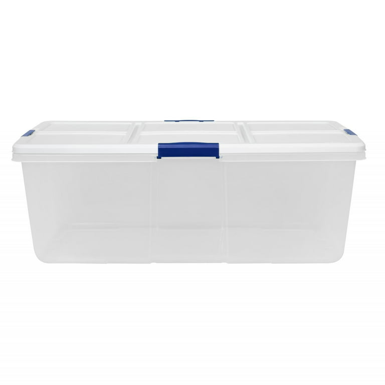 Plastic Storage Bins with Lids, Letter, Clear/Navy