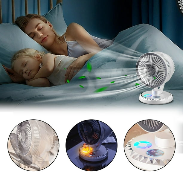 RKSTN portable fan Small Desktop Fan, 3-speed Strong Airflow, Quiet Small Desktop Fan, Can Be Timed, Changeable-color Light, For Home Office And Bedroom Interior