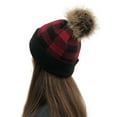 thumbnail image 2 of QQAMB Women's Knitting Beanie Hat Cap Winter Check Plaid Brim Outdoor Warm Headwear Cable Hats, 2 of 3