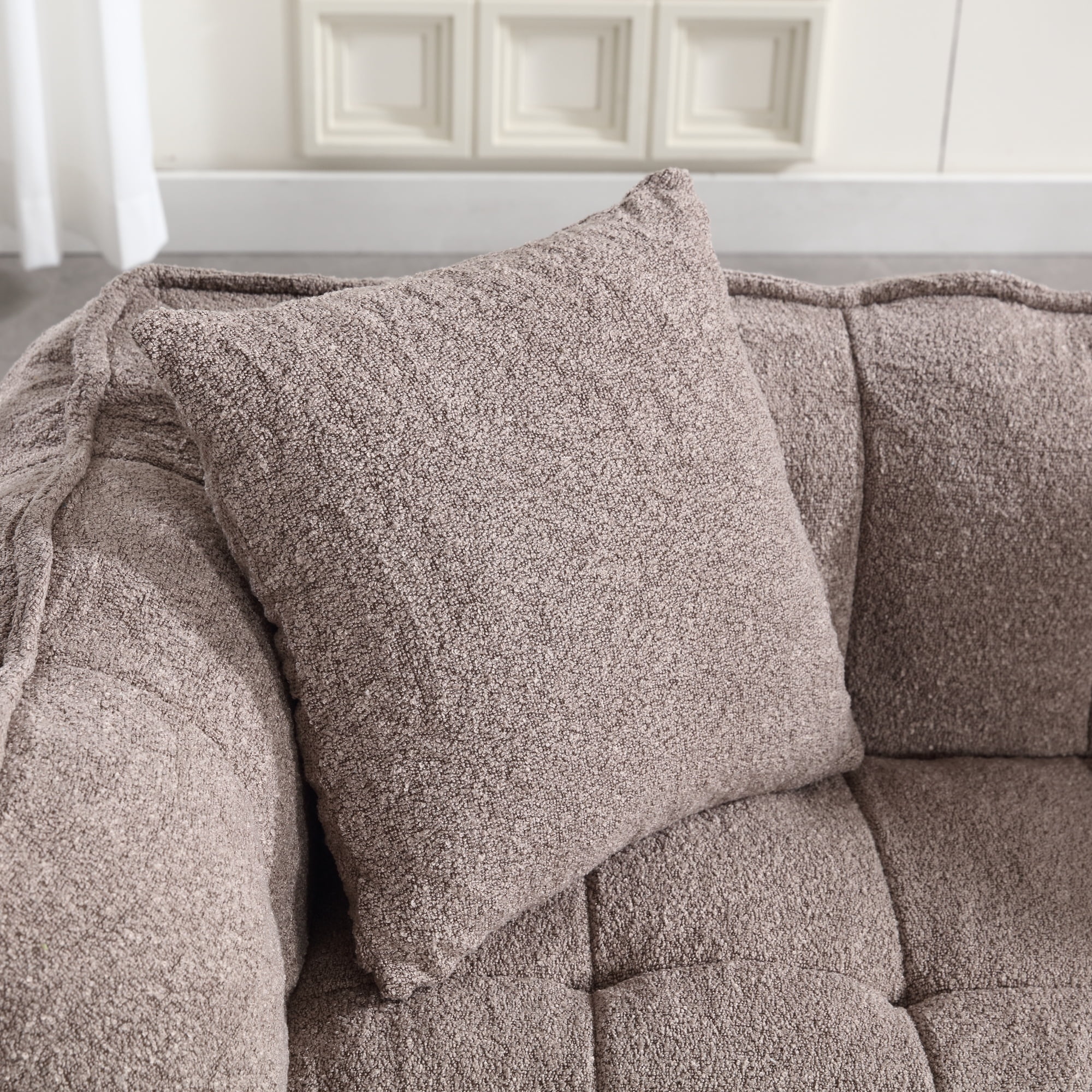 PORKISS Oversized Bean Bag Chair with 2 Pillows, Giant Large Loveseat Bean Bag Chair Couch for Adults Teens, Chenille Fabric Sofa, Brown