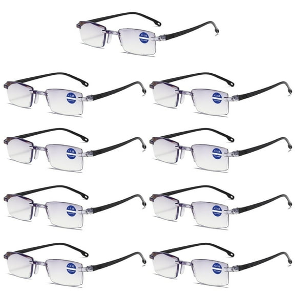 9 Pairs Rimless Blue Light Blocking Reading Glasses Diamond Cut Edge Readers for Men 1.00