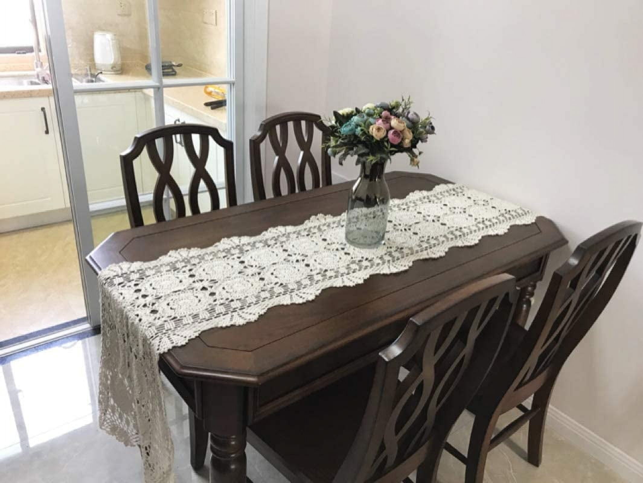 WCHUANG Rectangular Cotton Handmade Crochet Lace Table Runner Doilies Table Dresser Scarf Décor