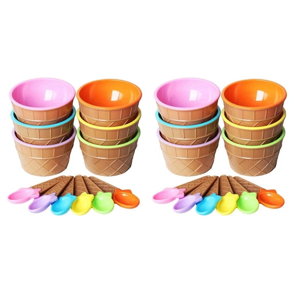 12Pcs Ice Cream Bowl Set Different Color Spoon Tableware Children Cartoon