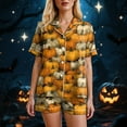 thumbnail image 7 of YDFCWXW Halloween Pajamas for Women Cute Fall Sets Spooky Pumpkin Shirt and Soft Silk Shorts 2 Piece Loungewear Sets 2025 Yellow, M, 7 of 7