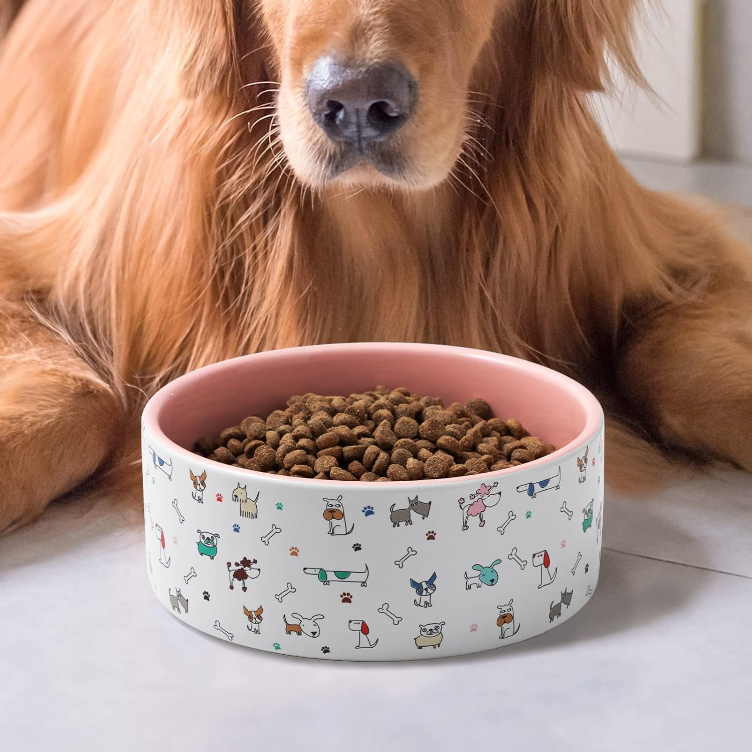 FE FUN ELEMENTS Ceramic Dog Bowls, Small Pink 16oz Heavy