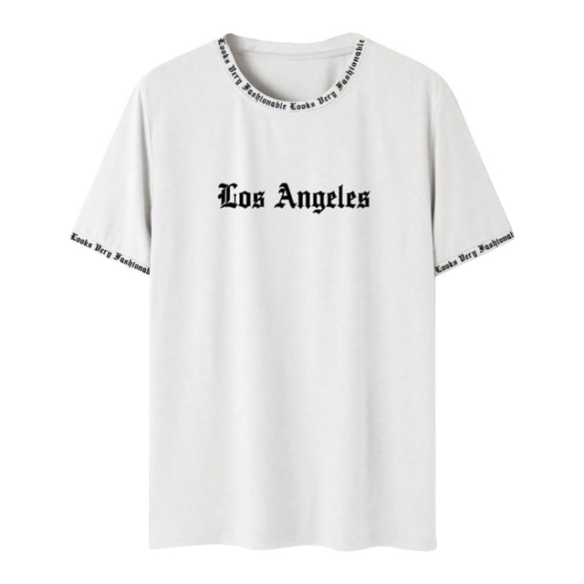 Camiseta de manga corta y cuello redondo para hombre - Estampado con letras, tejido de poliéster, corte ligeramente elástico