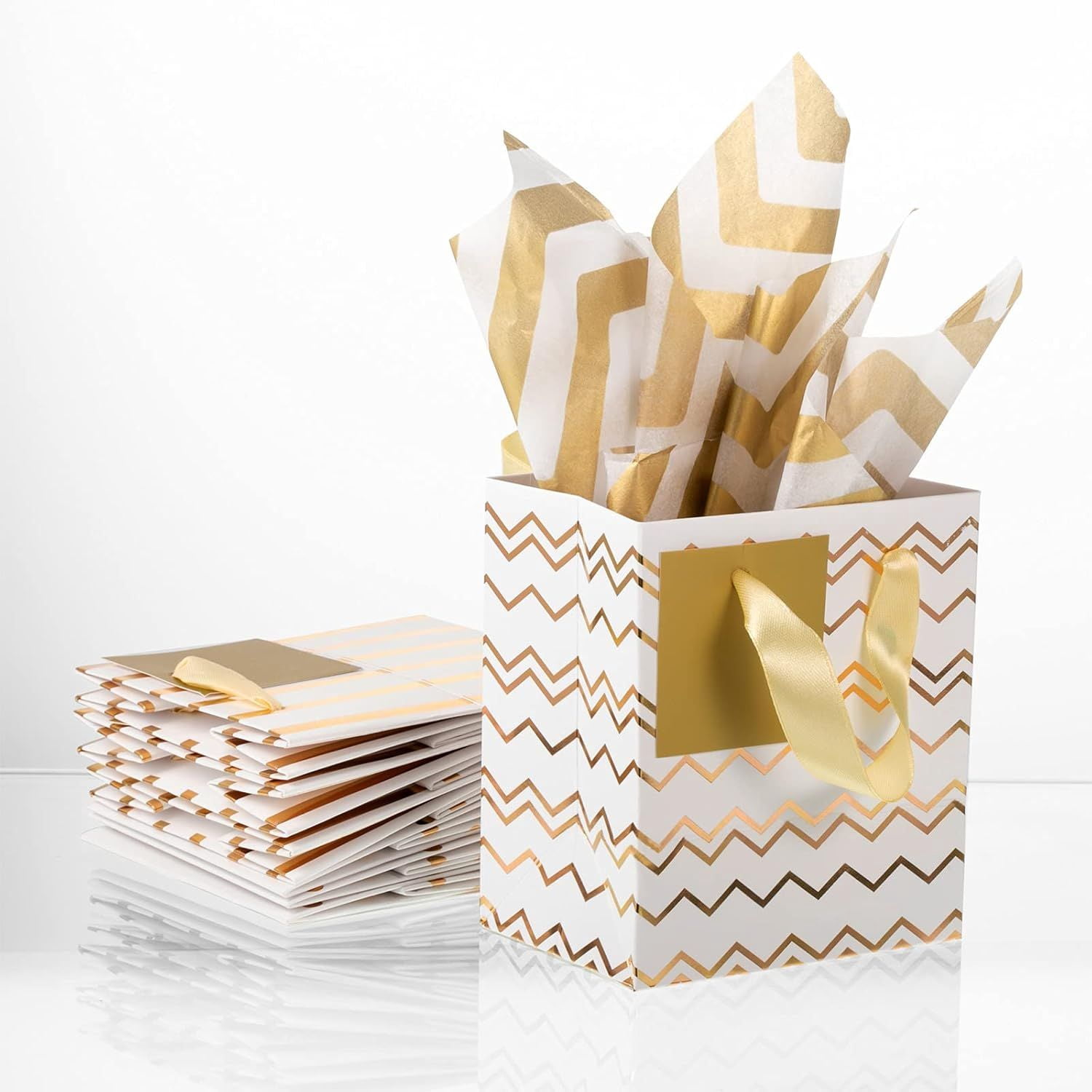 12 Pack Metallic Gift Bags with Tissue Paper for Birthday Wedding Party Wrapping