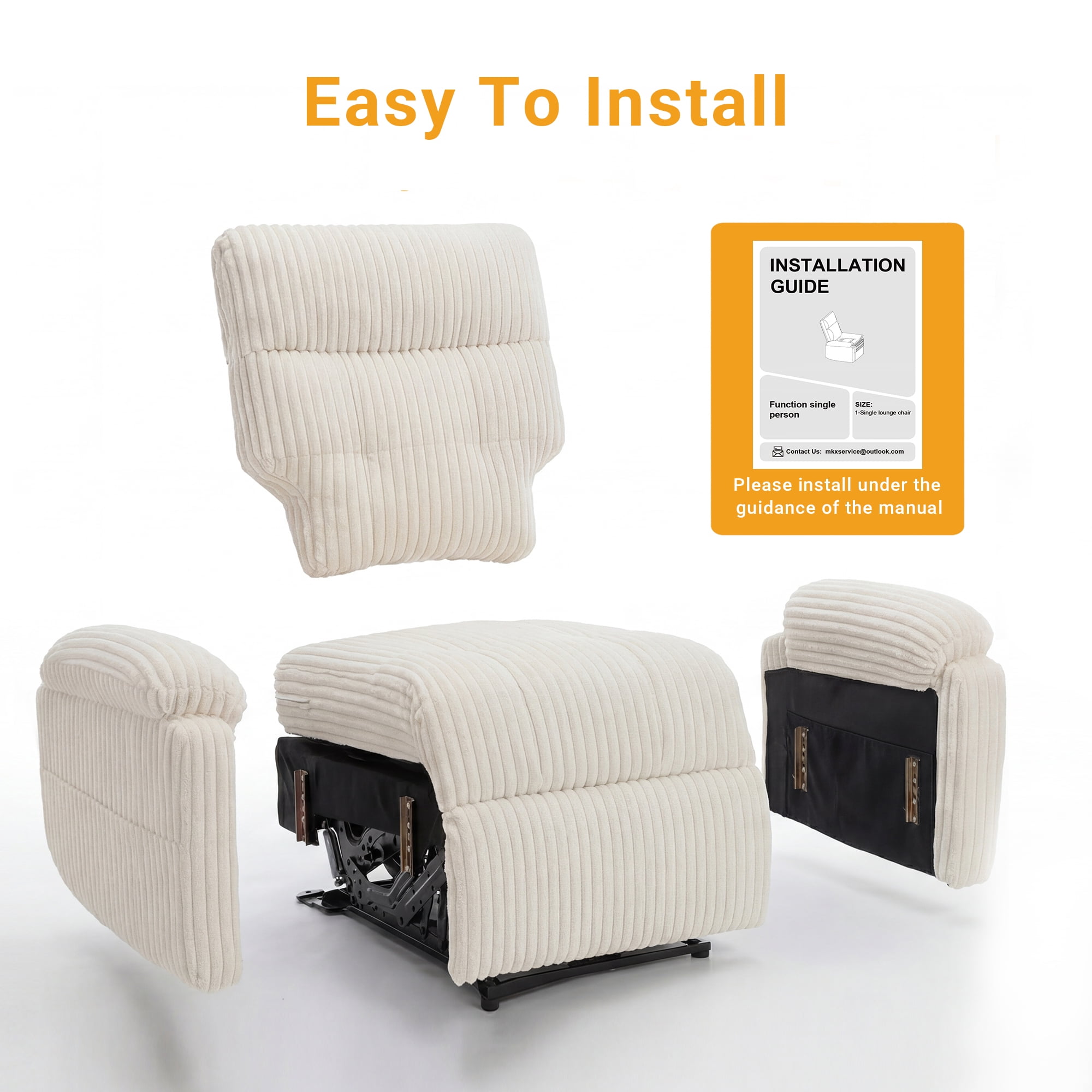 INNOVAR Recliner Sofa for Adults, Zero Gravity Power Reclining Chair, Oversized Electric Recliners Elderly Chair W/Storage Pockets for Home Living Room,Corduroy,White