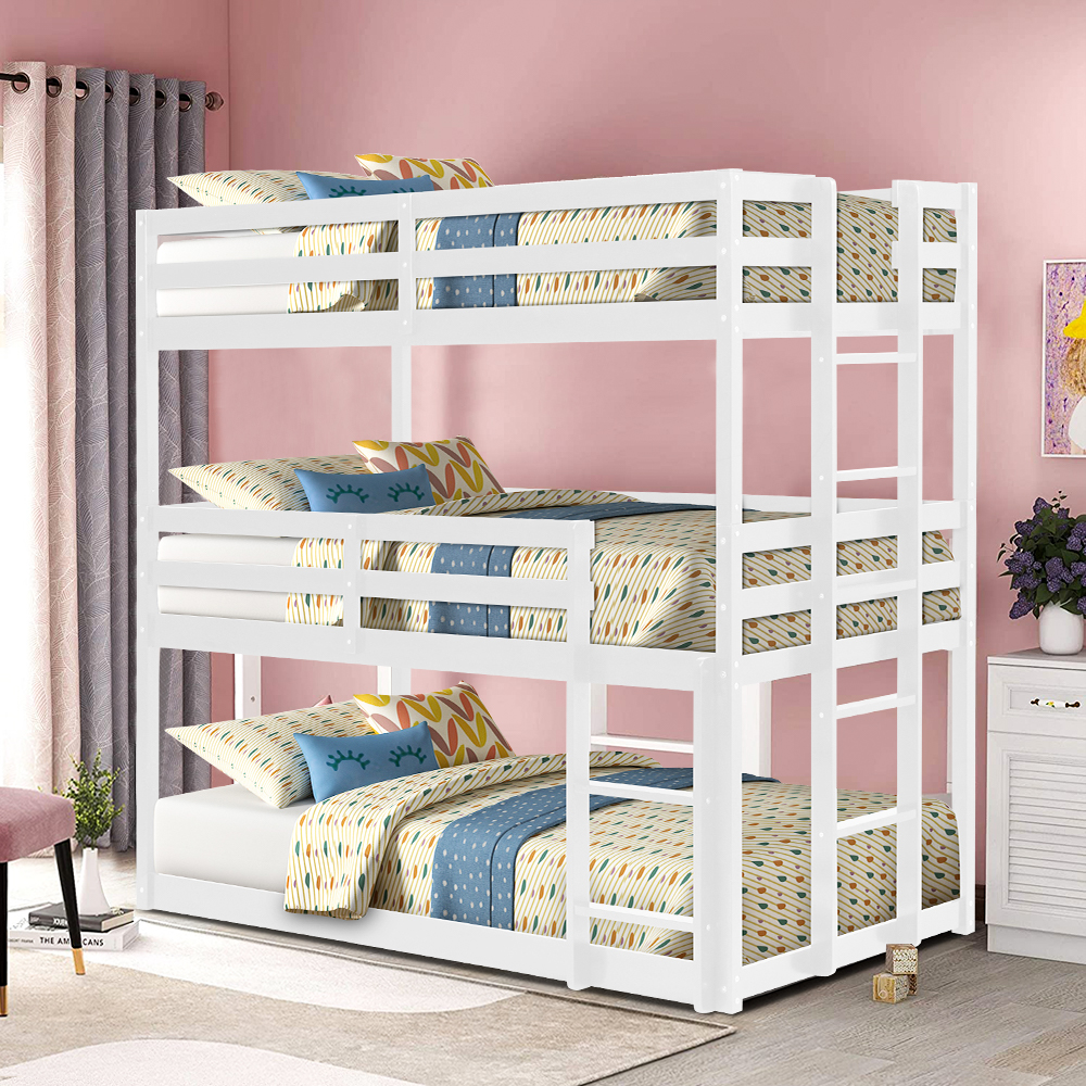 SEVENTH Triple Bunk Bed, Twin Over Twin Over Twin Wood Bunk Beds Frame