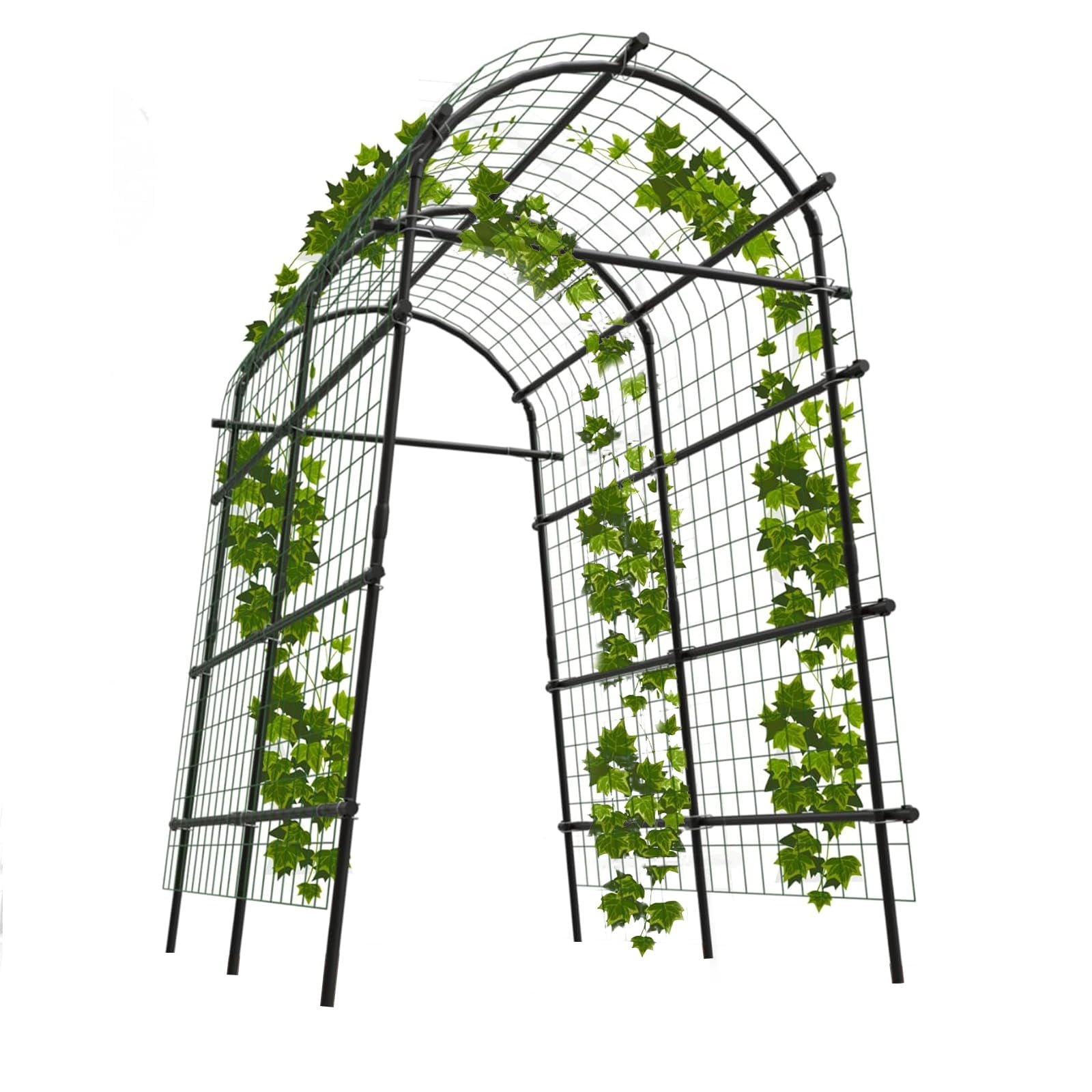 Gaderth Cucumber Trellis, Adjustable Garden Arch Trellis, Metal Arch Vegetables Trellis, 7.5FT Metal Arbor with Climbing Net, Weather-Resistant Pergola for Vines, Roses, Vegetables & Flowers, Sturdy